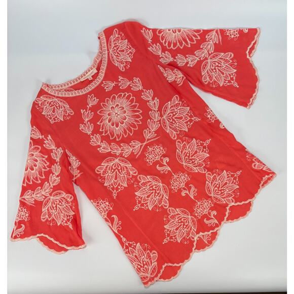 Solitaire Salman Embroidered Lotus Blouse Sz S Floral Shirt Crochet Boho Fairy - Picture 8 of 8